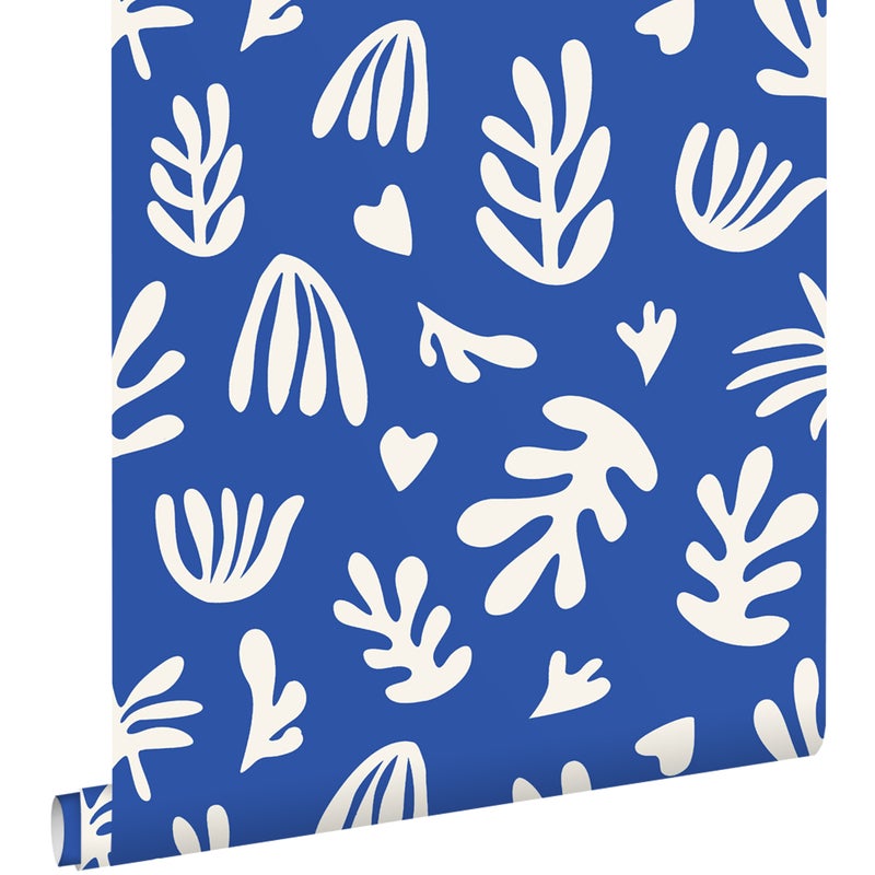 Tapeta rośliny w stylu Matissa niebieskimIbiałym - 50 x 900 cm - ESTAHOME