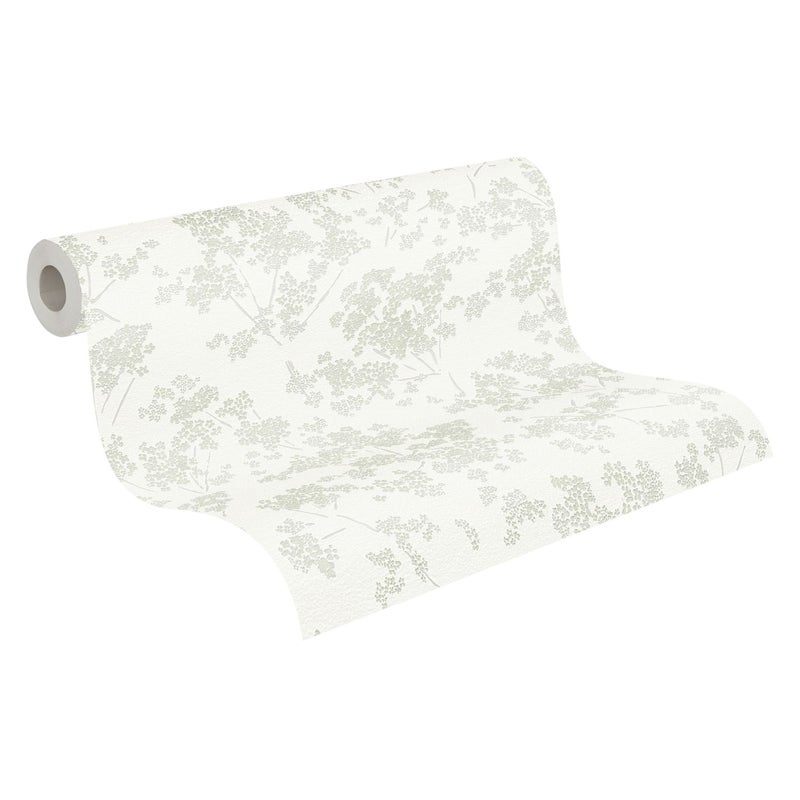 Tapeta kwiaty białym,zielonymIszarym - 53 cm x 10.05 m - A.S. CRÉATION