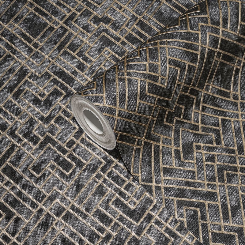 Tapeta motyw graficzny czarnymIzłotym - 53 cm x 10.05 m - LIVINGWALLS