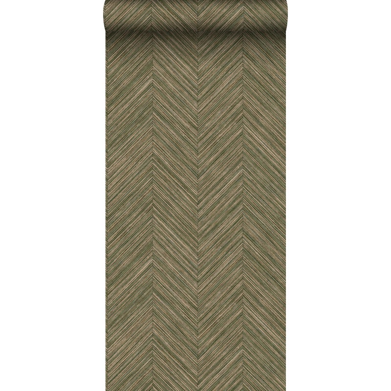 Tapeta motyw jodełki szaro-oliwkowym - 53 cm x 10 m - SANDERS & SANDERS