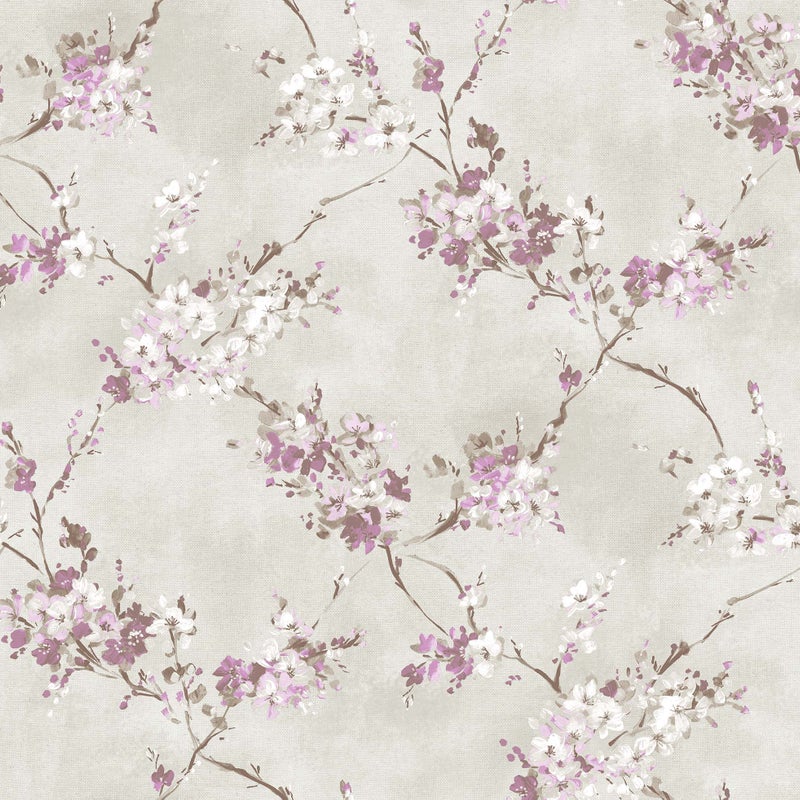 Tapeta kwiaty liliowo fioletowymIciepły beż - 53 cm x 10 m - SANDERS & SANDERS