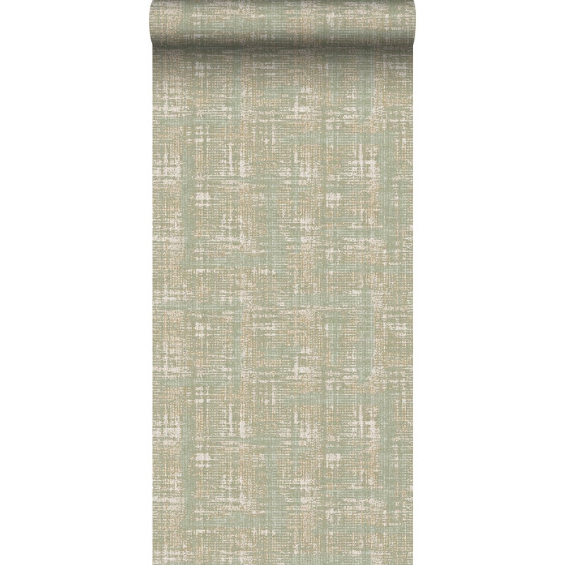 Tapeta lniana tekstura szaro zielonym - 53 cm x 10 m - SANDERS & SANDERS
