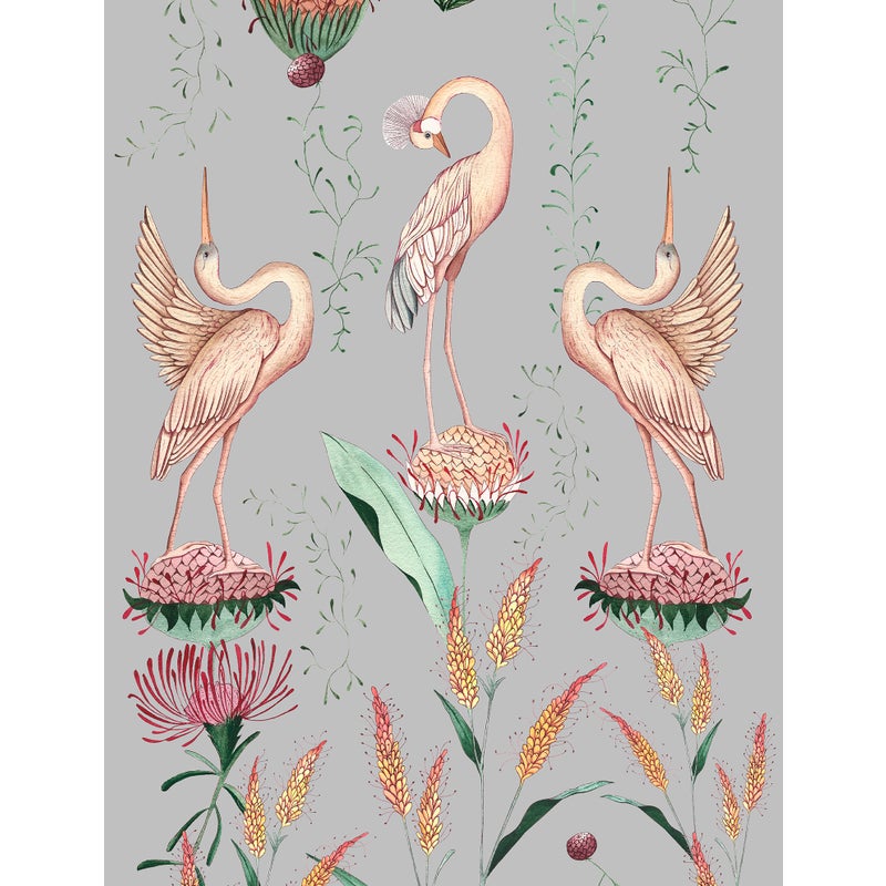 Tapeta żurawi szarymIróżowym - 53 cm x 10 m - WALLS4YOU