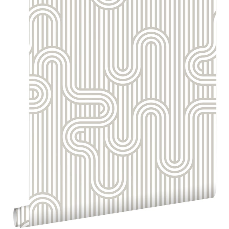 Tapeta linie graficzne szarymIbiałym - 50 x 900 cm - ESTAHOME