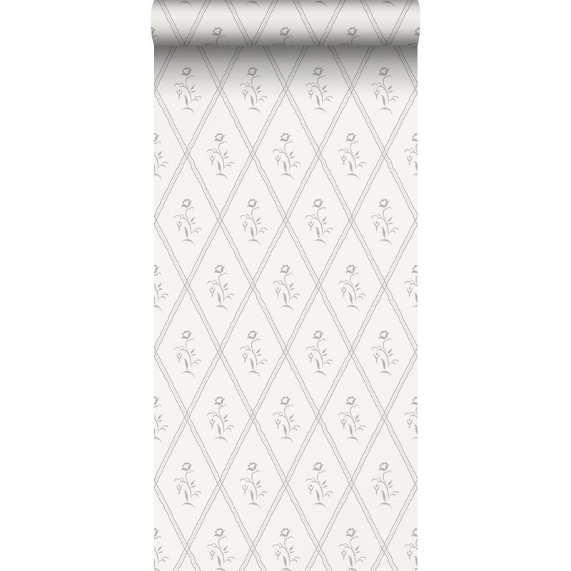 Tapeta kwiaty białymIszarym - 53 cm x 10.05 m - BORASTAPETER