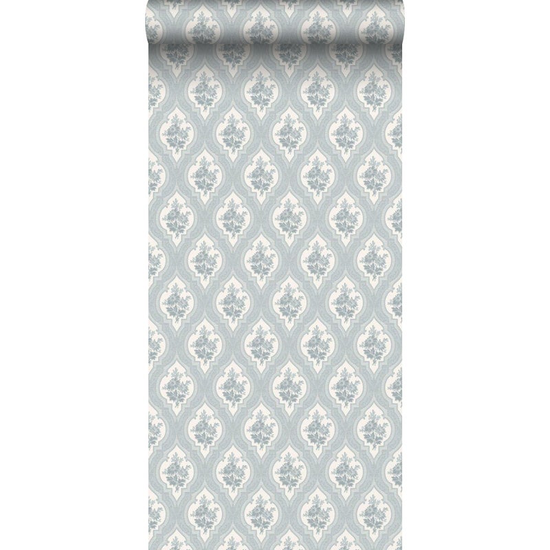 Tapeta druk barokowy szaro-niebieskim - 53 cm x 10.05 m - BORASTAPETER