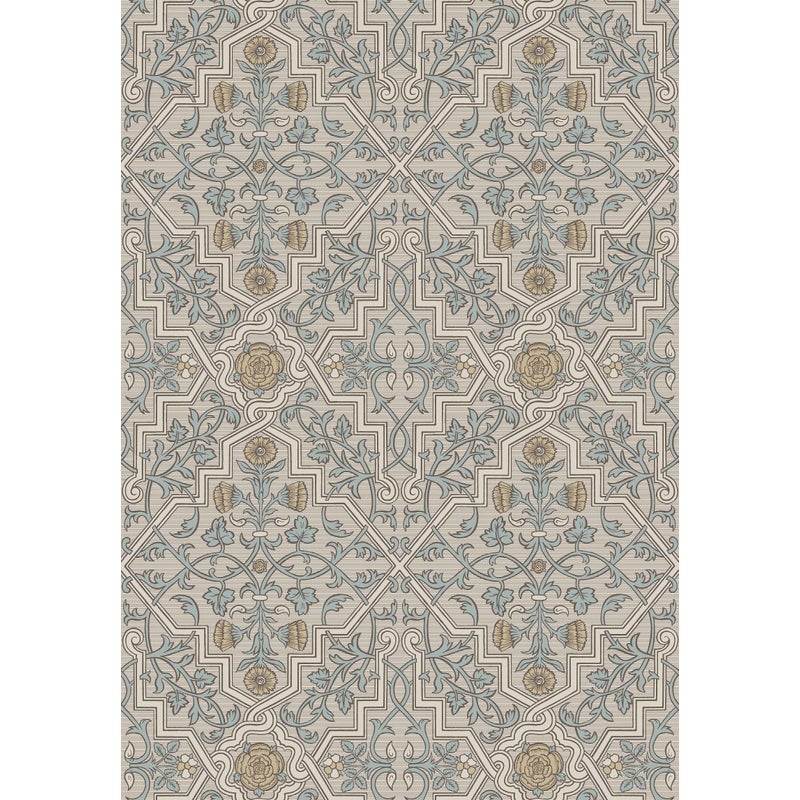 Tapeta zabytkowe kwiaty ciemny beż,białymIniebieskim - 53 cm x 10.05 m - BORASTAPETER