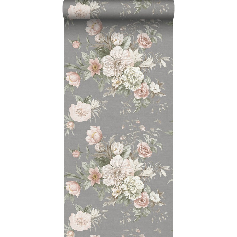 Tapeta kwiat martwa natura szarym - 53 cm x 10.05 m - BORASTAPETER