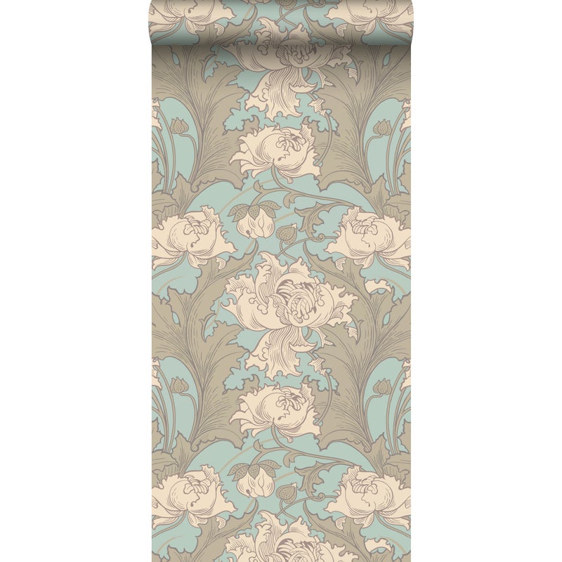 Tapeta kwiaty jasnoniebieskimIciepły beż - 53 cm x 10.05 m - BORASTAPETER
