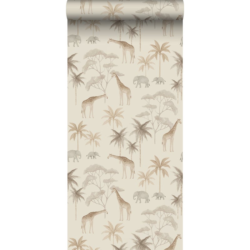 Tapeta zwierzęta dżungli beżowym - 53 cm x 10.05 m - BORASTAPETER