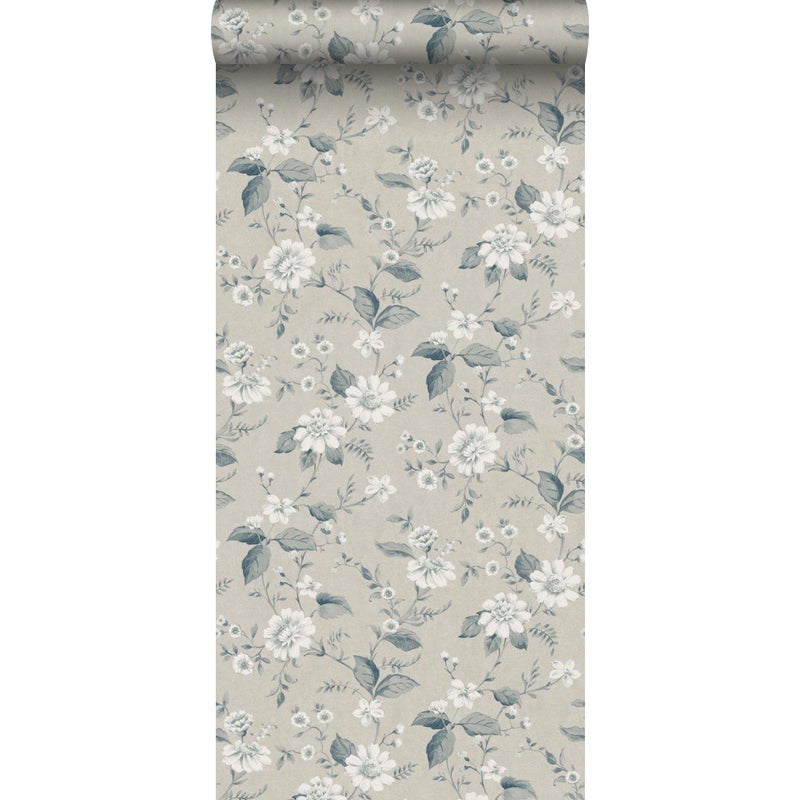 Tapeta kwiaty szaro-niebieskimIbeżowym - 53 cm x 10.05 m - BORASTAPETER