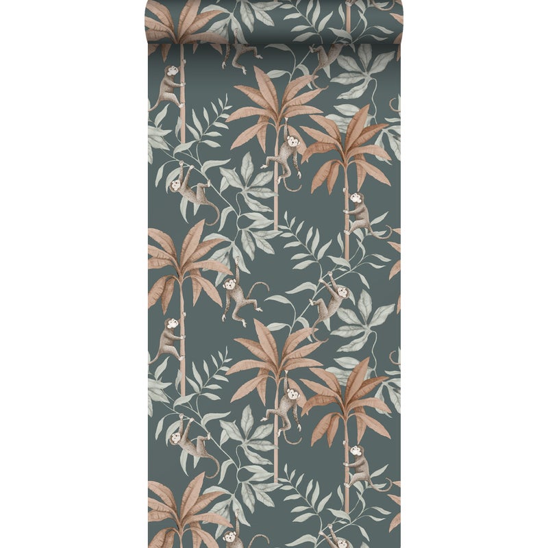 Tapeta zwierzęta dżungli szaro-niebieskim - 53 cm x 10.05 m - BORASTAPETER