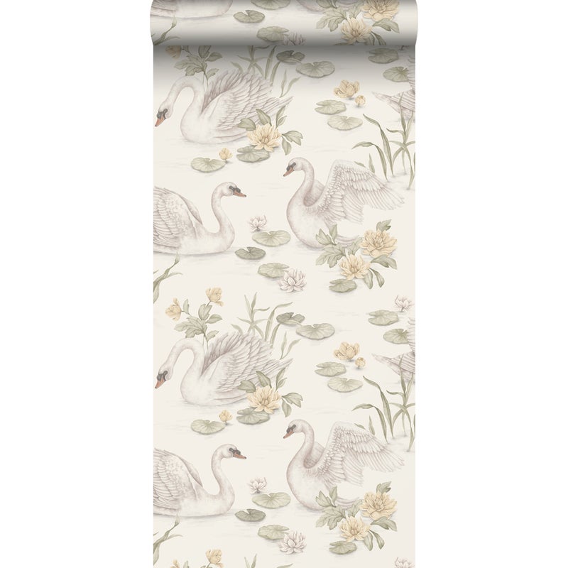 Tapeta łabędzie beżowym - 53 cm x 10.05 m - BORASTAPETER