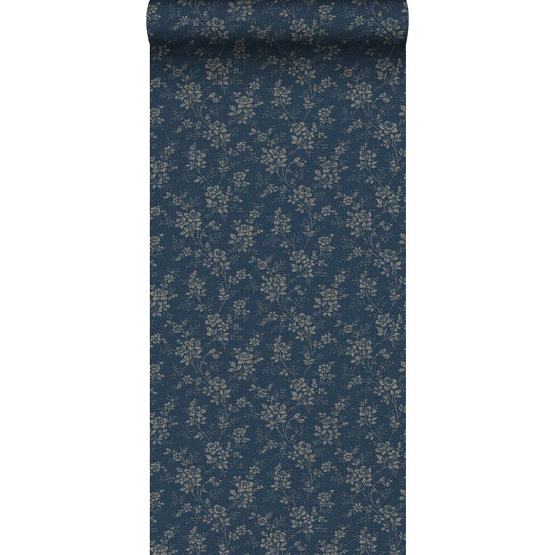 Tapeta zabytkowe kwiaty ciemnoniebieskim - 53 cm x 10.05 m - BORASTAPETER