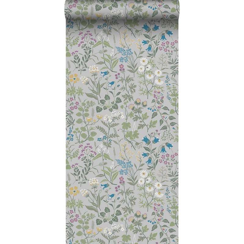 Tapeta kwiaty polne szaro-niebieskim - 53 cm x 10.05 m - BORASTAPETER