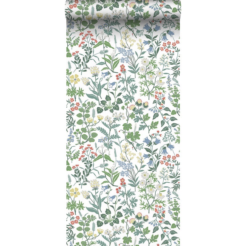 Tapeta kwiaty polne niebieskimIzielonym - 53 cm x 10.05 m - BORASTAPETER