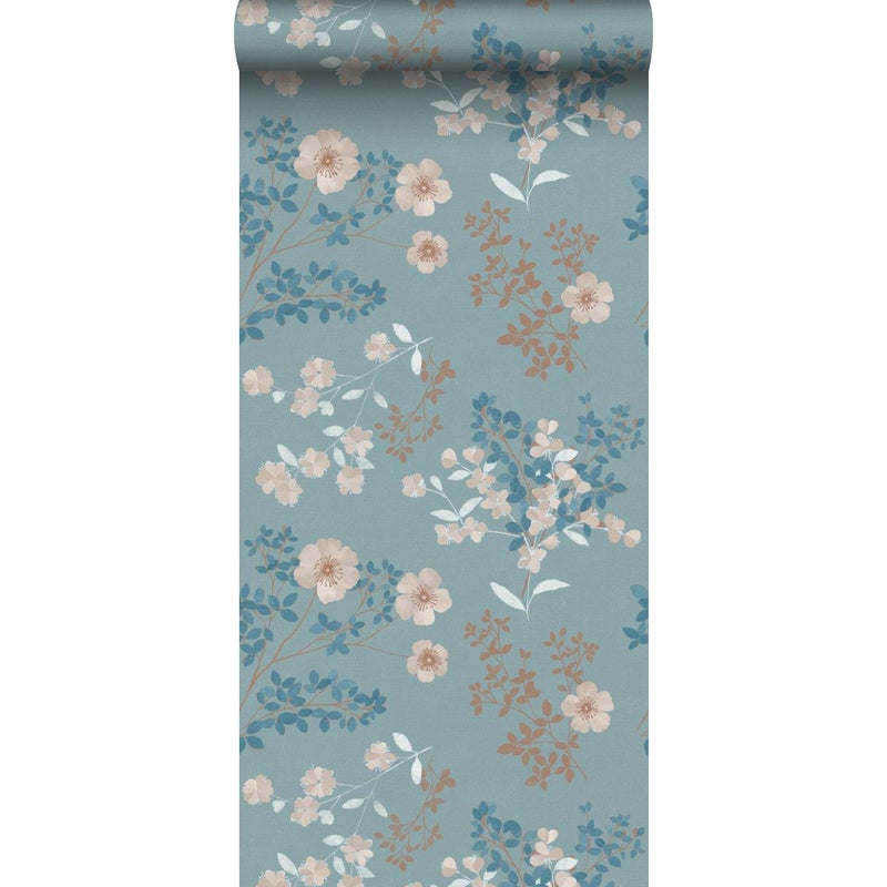 Tapeta kwiaty szaro-niebieskim - 53 cm x 10.05 m - BORASTAPETER