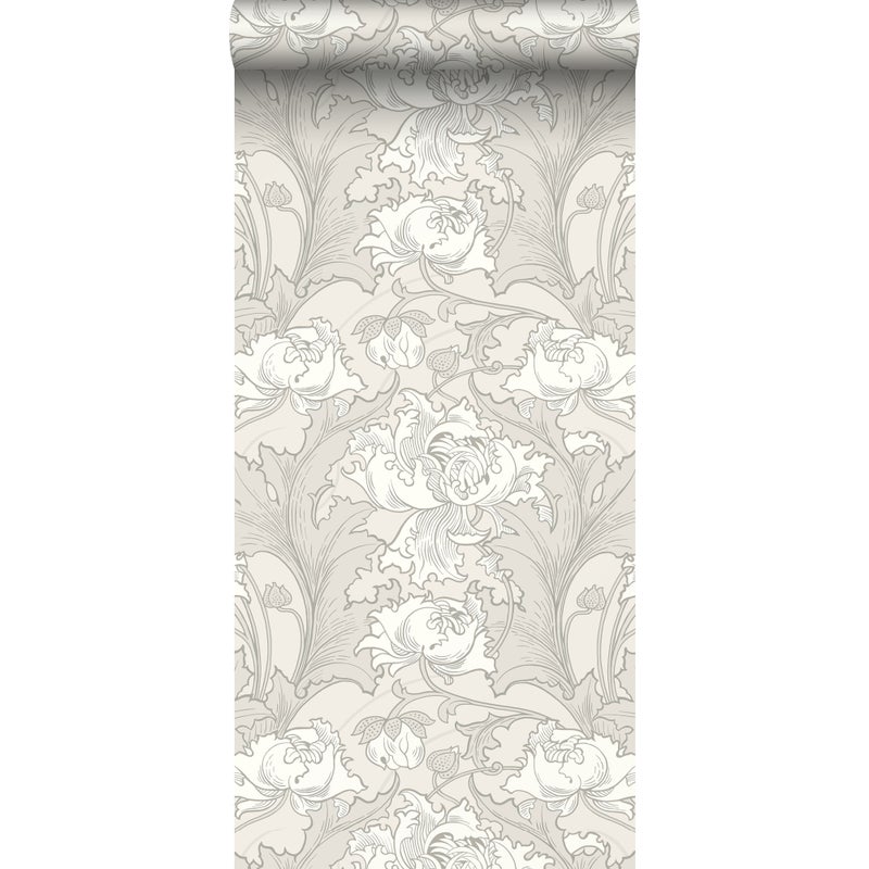 Tapeta kwiaty beżowymIbiałym - 53 cm x 10.05 m - BORASTAPETER