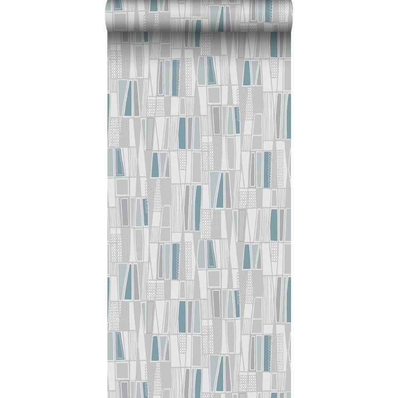 Tapeta figury geometryczne szarymIturkusowym - 53 cm x 10.05 m - BORASTAPETER