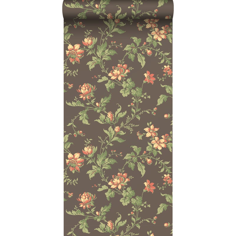 Tapeta zabytkowe kwiaty brązowymIzielonym - 53 cm x 10.05 m - BORASTAPETER