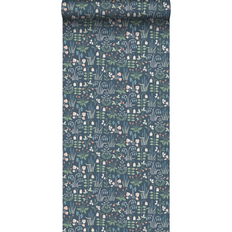 Tapeta kwiaty szaro-niebieskim - 53 cm x 10.05 m - BORASTAPETER