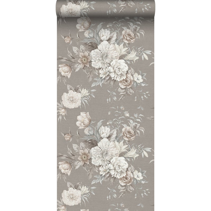 Tapeta kwiat martwa natura taupe - 53 cm x 10.05 m - BORASTAPETER