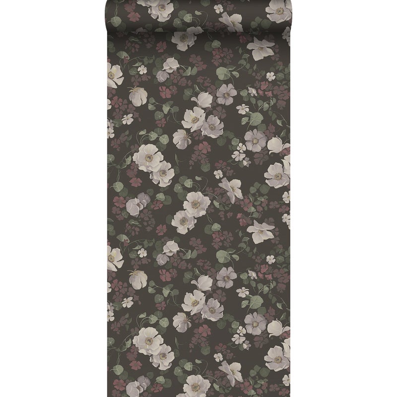 Tapeta kwiaty brązowym,zielonymIróżowym - 53 cm x 10.05 m - BORASTAPETER