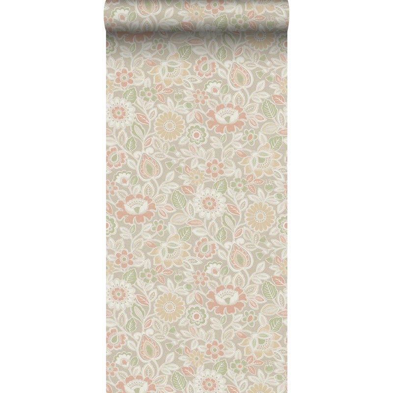 Tapeta kwiaty beżowym - 53 cm x 11.2 m - BORASTAPETER