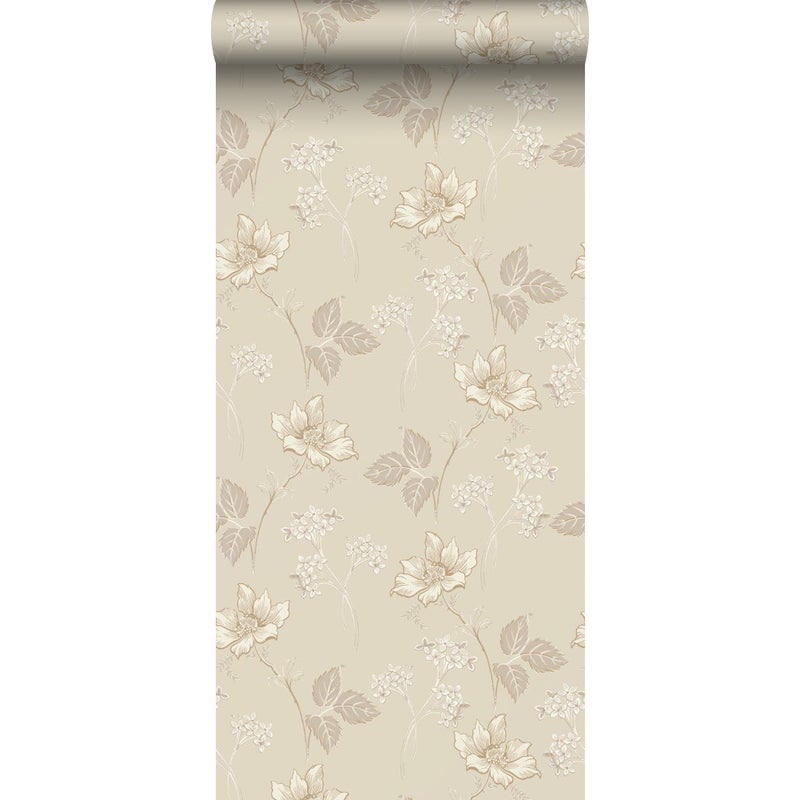 Tapeta kwiaty piaskowego beżu - 53 cm x 10.05 m - BORASTAPETER