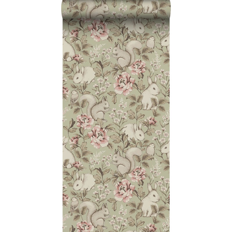 Tapeta stare zwierzęta leśne zielonym - 53 cm x 10.05 m - BORASTAPETER