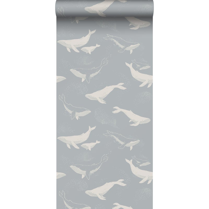 Tapeta wieloryby szaro-niebieskim - 53 cm x 10.05 m - BORASTAPETER