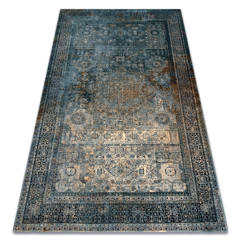 Dywan wełniany OMEGA MAMLUK Rozeta vintage ciemny niebieski 235x350 cm