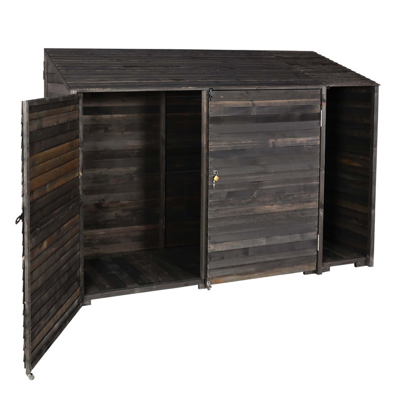 Szopa narzędziowa HWC-J75, szafka narzędziowa, drewno bejcowane z certyfikatem MVG, 180x250x93cm ~ antracytowo-szary