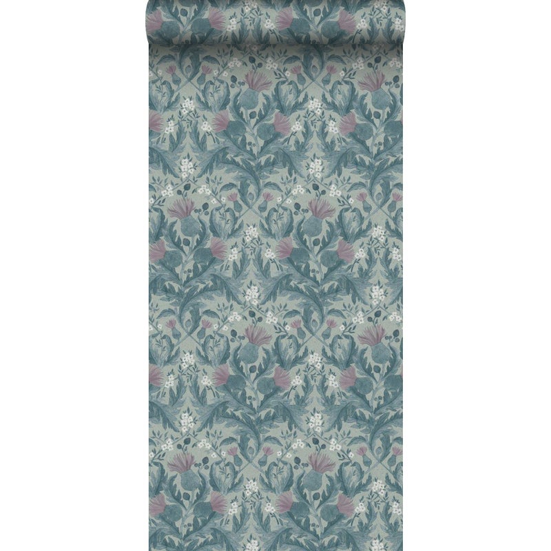Tapeta vintage kwiaty w stylu secesyjnym szaro-niebieskim - 53 cm x 10.05 m - BORASTAPETER