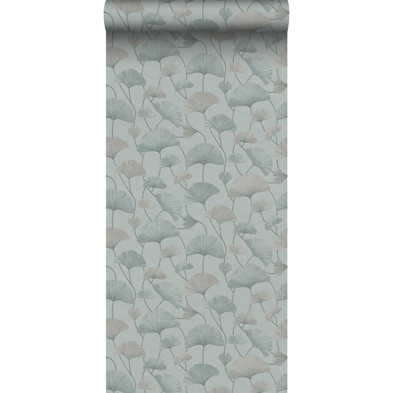 Tapeta liście miłorzębu szaro-niebieskim - 53 cm x 10.05 m - BORASTAPETER