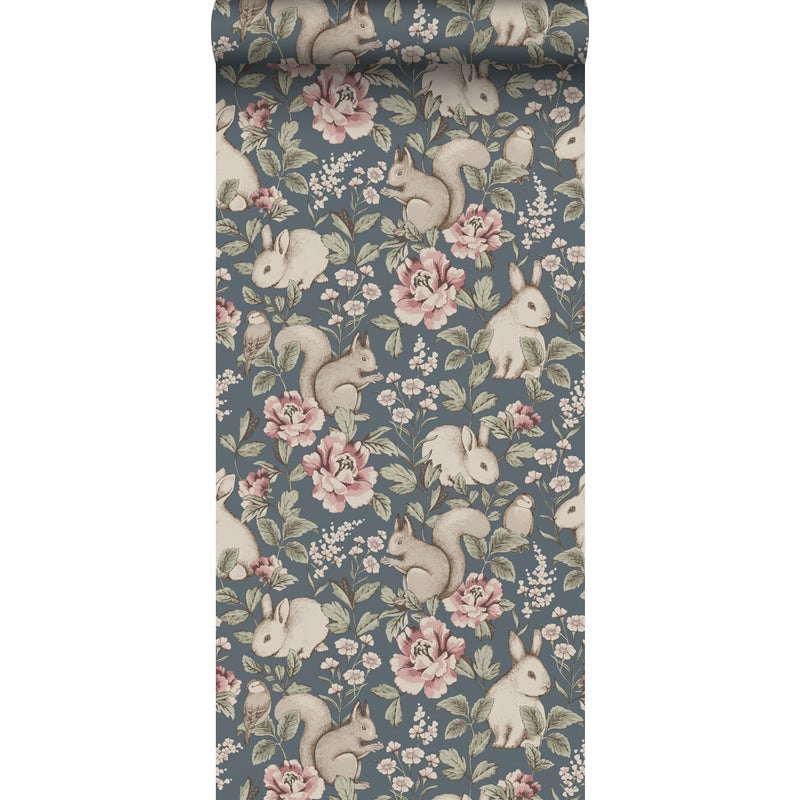 Tapeta stare zwierzęta leśne szaro-niebieskim - 53 cm x 10.05 m - BORASTAPETER