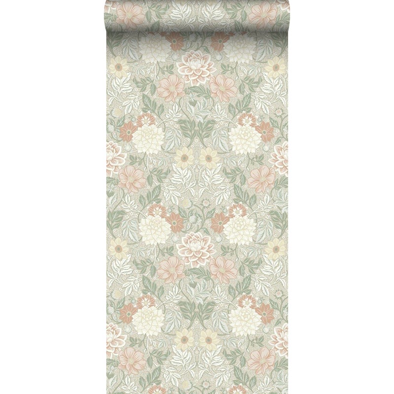 Tapeta vintage kwiaty w stylu secesyjnym jasnozielonymIróżowym - 53 cm x 10.05 m - BORASTAPETER