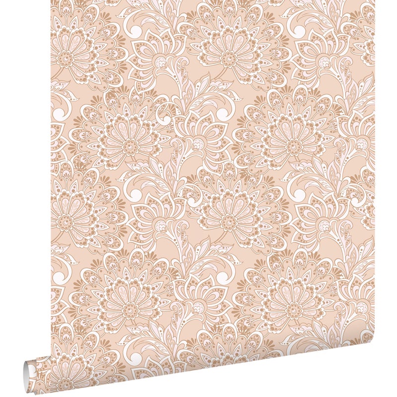 Tapeta zabytkowe kwiaty beżowym - 50 x 900 cm - ESTAHOME