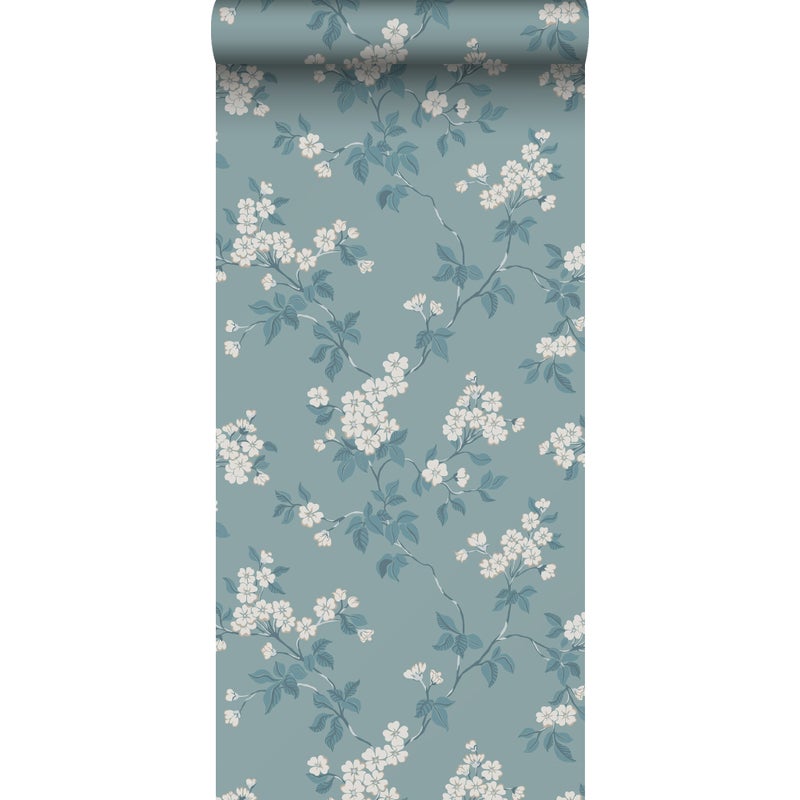 Tapeta kwiaty szaro-niebieskim - 53 cm x 10.05 m - DURO