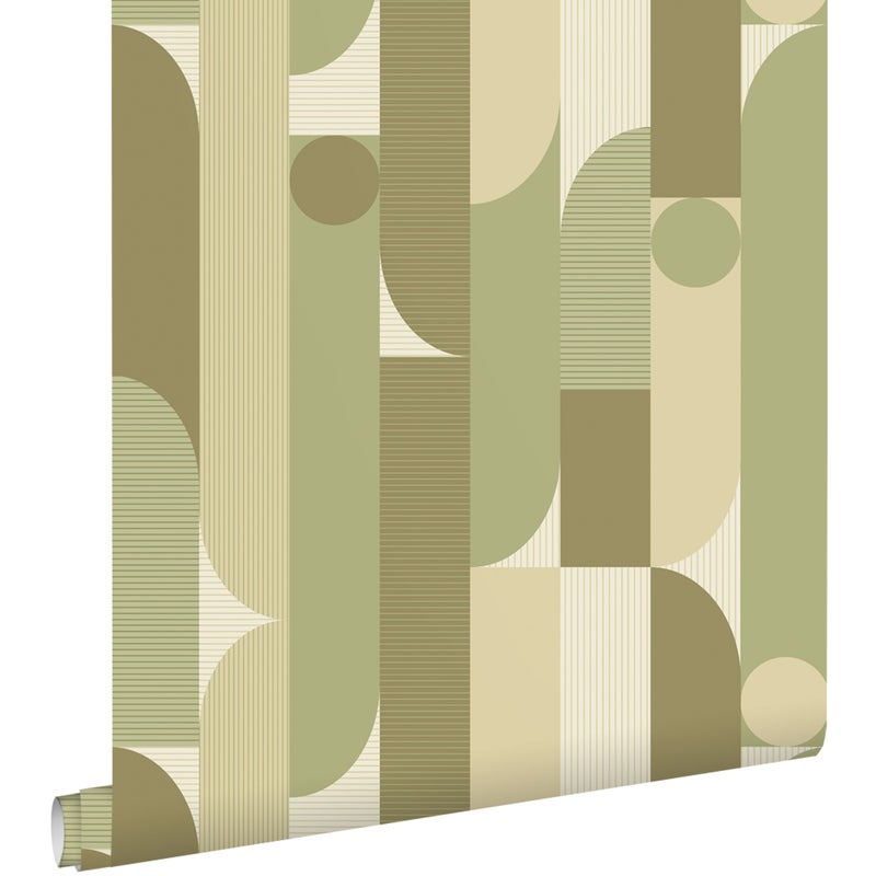 Tapeta figury geometryczne szaro-oliwkowym - 50 x 900 cm - ESTAHOME