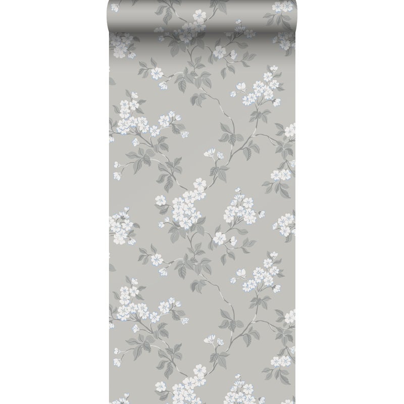 Tapeta kwiaty szarym - 53 cm x 10.05 m - DURO