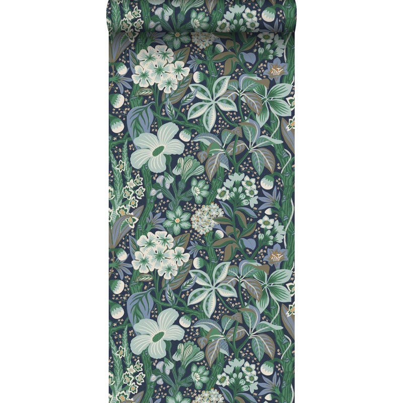 Tapeta tropikalne liście i kwiaty zielonym - 49 cm x 10.05 m - BORASTAPETER