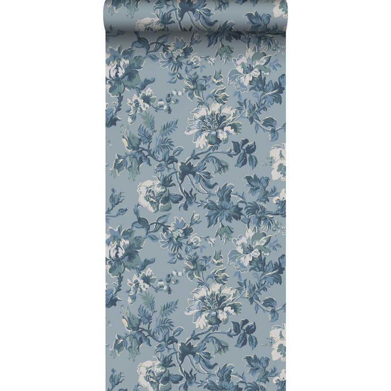 Tapeta kwiaty szaro-niebieskim - 53 cm x 10.05 m - DURO