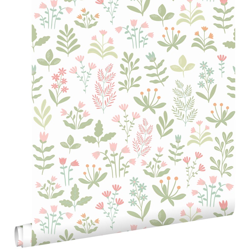 Tapeta kwiaty polne zielonymIróżowym - 50 x 900 cm - ESTAHOME