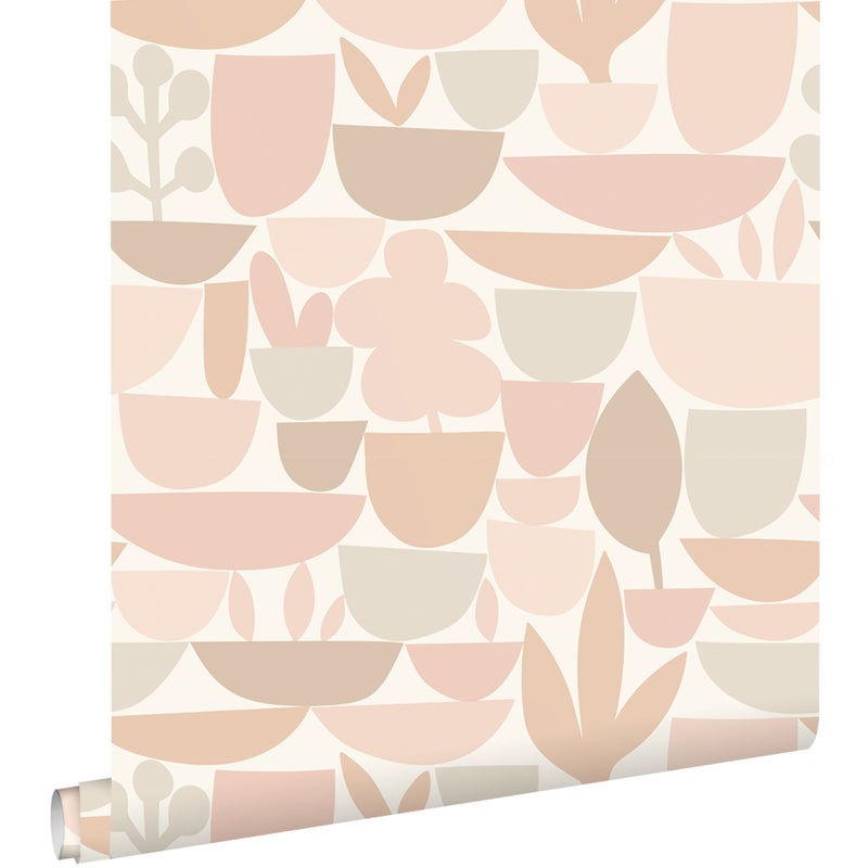Tapeta ceramika i rośliny beżowym - 50 x 900 cm - ESTAHOME