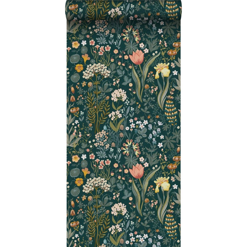 Tapeta kwiaty polne ciemnej zieleni - 49 cm x 10.05 m - BORASTAPETER