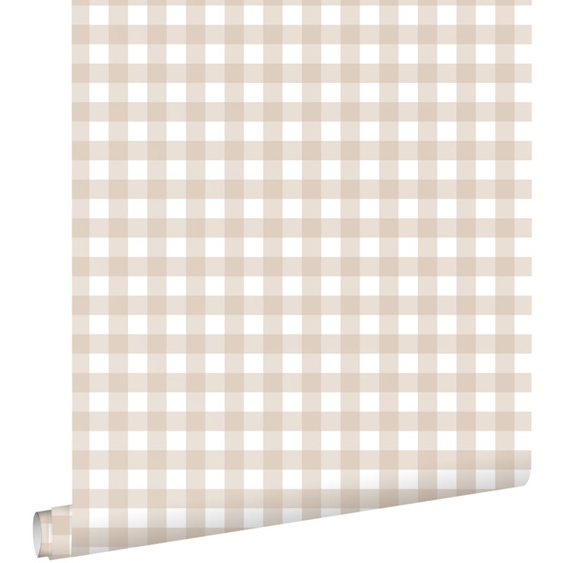 Tapeta motyw kratki beżowym - 50 x 900 cm - ESTAHOME