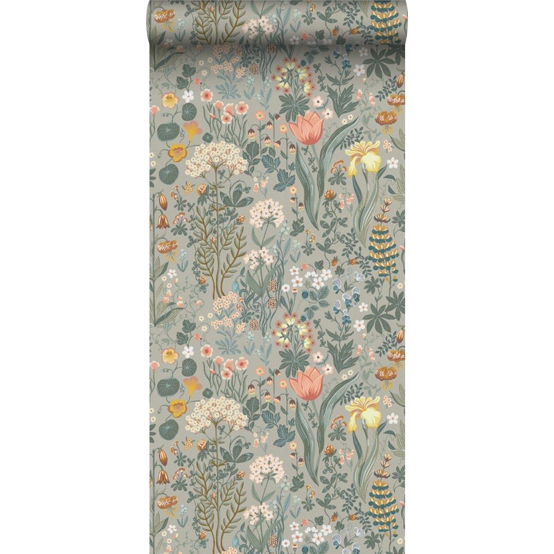 Tapeta kwiaty polne zielonym - 49 cm x 10.05 m - BORASTAPETER