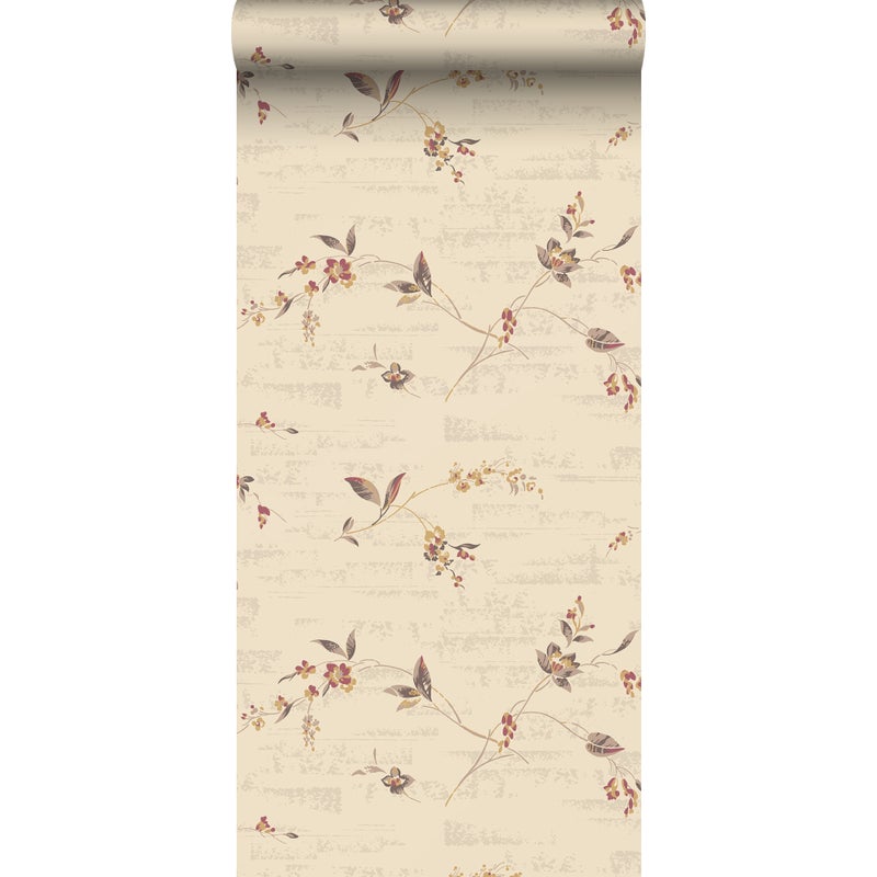 Tapeta kwiaty beżowym - 53 cm x 10.05 m - DURO