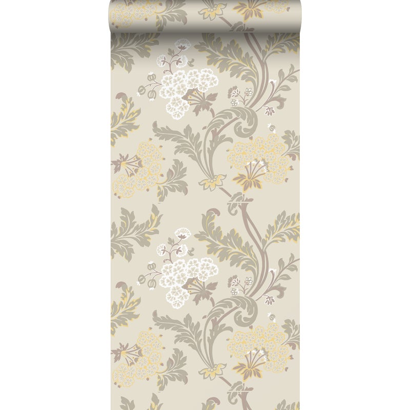 Tapeta kwiaty beżowym - 53 cm x 10.05 m - DURO